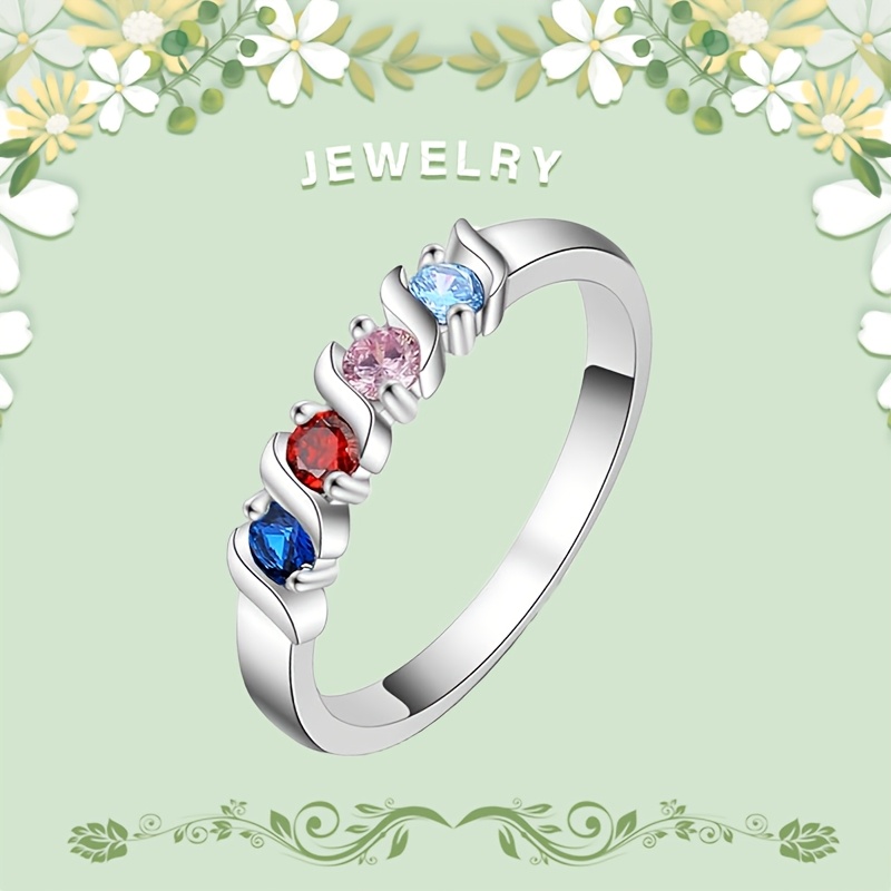 Multicolor Cz Geometric Rainbow Stackable Ring for Women
